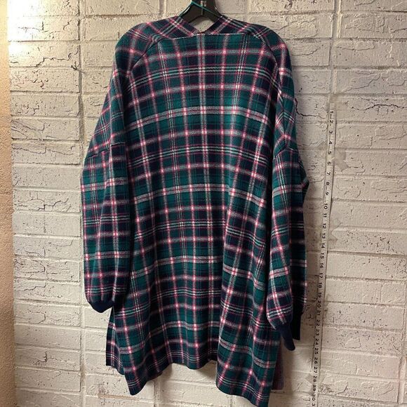 Crown & Ivy Open Front Cardigan Plaid Green & Pink Plaid Large - Picture 8 of 9